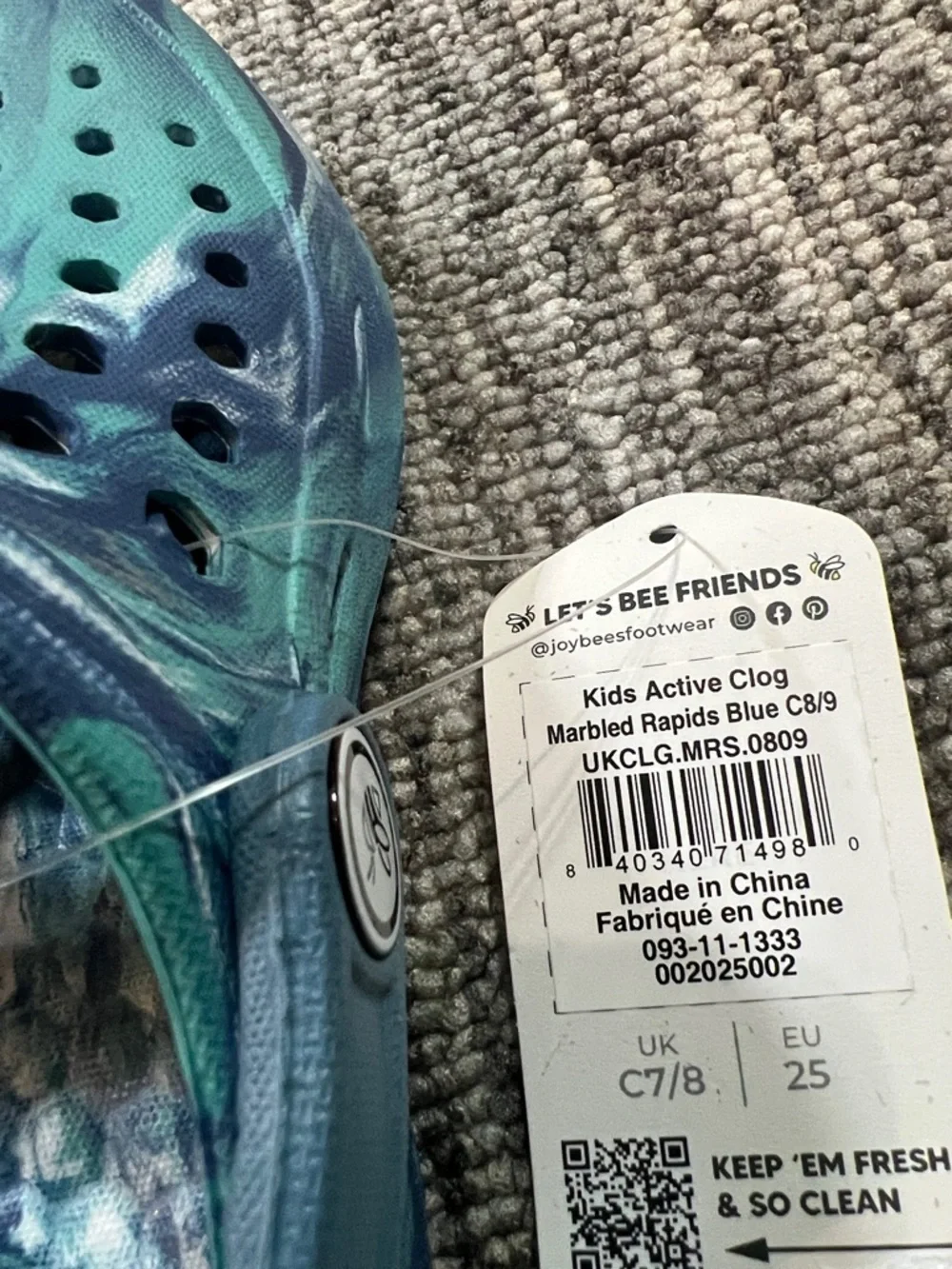 Kids' Blue Green Marble Clogs - Comfortable Waterproof Slip-On Size 8